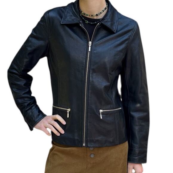 Mossimo Leather Jacket Womens Size S Zip Pockets Cuffs Lined Relaxed - Picture 1 of 8